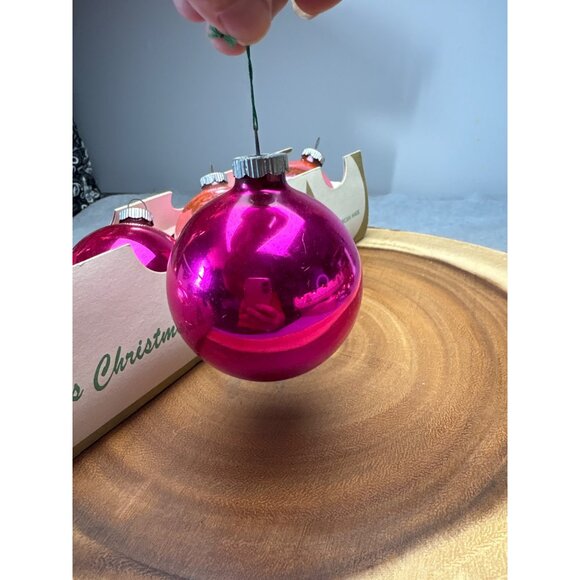 Shiny Brite Vintage Christmas Ornaments Set of 6 Pink Glass Balls 2.5" - Picture 4 of 12